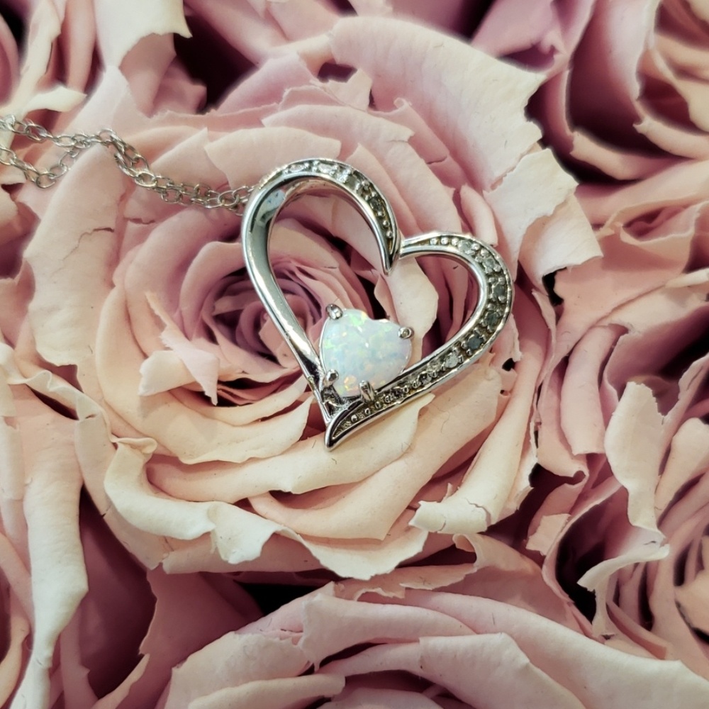 Opal Genuine Diamond Heart Necklace